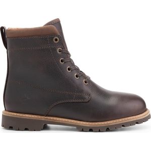 Travelin' Steinkjer Leren Dames Veterschoenen - Wol gevoerde boots - VIBRAM zool - Donkerbruin Leer