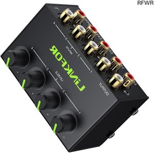 RFWR® 4 Kanaals Stereo Audio Mixer met Metalen Behuizing en Afzonderlijke Volumeregelaars