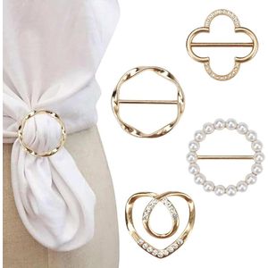 Sjaalringclips voor dames - Modieuze metalen ronde cirkel hemdclip met gesp (set van 4)