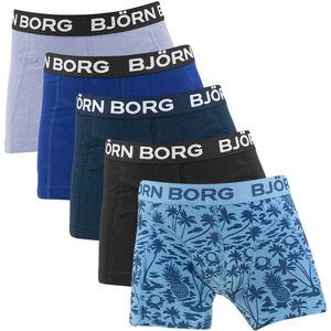 Björn Borg jongens cotton stretch 5P boxers basic palm blauw & zwart - 170/176