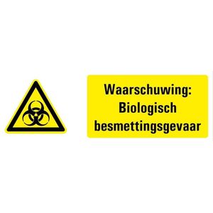Waarschuwing voor biologisch besmettingsgevaar tekstbord 200 x 75 mm