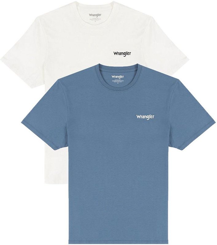 Wrangler - Regular-Fit T-shirts - Blauw en Wit - Katoen
