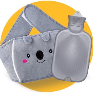 Koala Kruik buidel - met hoes - 1 liter - Pasper warmwaterkruik - grijs - menstruatie pijnverlichting warmteband - kruikzak