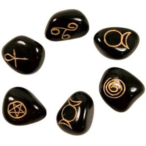 Wicca Symbolenstenen agaath zwart SET van 6 - 3.3x2.3 - Edelsteen - Zwart - S