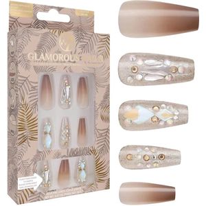 W7 Glamorous Nails - Glitter Bomb - Glanzende Kunstnagels met Lijm - Nude