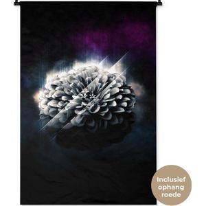 Wandkleed BloemenKerst illustraties - Bloem met abstracte gloed tegen zwarte achtergrond Wandkleed katoen 90x135 cm - Wandtapijt met foto