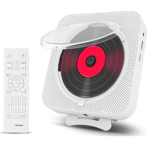 CD Speler met Bluetooth - Wandmontage Muziekspeler - Home Audio Boombox met LCD Scherm - Stofkap - Ingebouwde HiFi Luidsprekers - Afstandsbediening - FM Radio - MP3 Speler