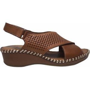 Manlisa velcro 5 cm sleehak perforaties lederen comfort sandalen S147-20-1930 camel mt 36