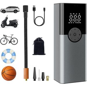 Equivera - Draagbare Compressor Bandenpomp - Elektrische Pomp - Luchtcompressor - Fiets, Auto en Motor - LED Lamp - Draadloos
