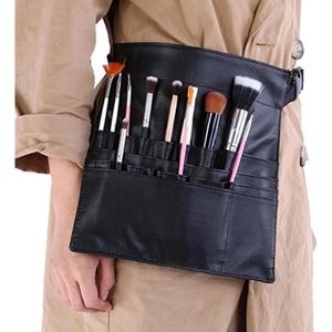 Draagbare make-upborsteltas met 22 zakjes van zacht PU-leer - Professionele cosmetische multifunctionele make-upborstel schorttas met kunstenaar riemhouder