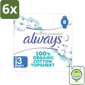 Always - Maandverband - Night - Cotton Protection - Met Vleugels - 8 Maandverband - Voordeelverpakking - 6 stuks - Nachtverband - Maandverband