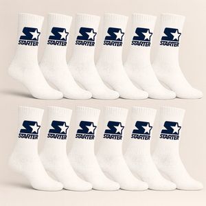 Starter Unisex Crew Socks 12 paar Classic – Wit/Blauw Logo (Maat 39/42)