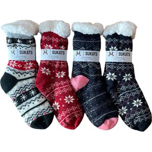 Sukats® Huissokken - Homesocks - 4 Paar - Maat 36-41 - Anti-Slip - Fluffy Sokken - Huissokken Dames - Slofsokken - Variant 1 - Meerdere Maten en Varianten