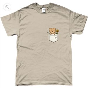 T-shirt - met opdruk - beertje in borstzakje - zand - XL