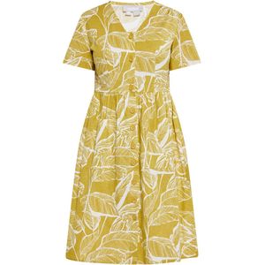 usha - Midi Jurk - Katoen - Bladerenprint - Korte Mouwen - V-hals