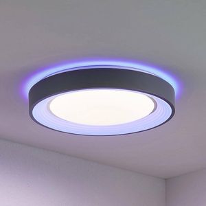 Lindby - LED plafondlamp - RGB - met dimmer - CCT - 1licht - Metaal, kunststof - H: 8.5 cm - wit, donkergrijs - Inclusief lichtbron