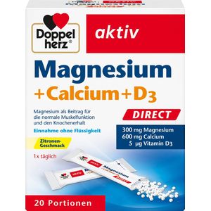 Doppelherz Magnesium + Calcium + D3 DIRECT - Magnesium als bijdrage aan een normale spierfunctie en botbehoud - 20 porties microkorrels met citroensmaak