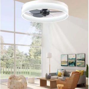 LED Ventilator Lamp - Plafondventilator - 360° Rotatie - Wit - Dimmer - 6 Standen - 48 cm - Woonkamerlamp - Moderne lamp
