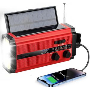 Lopoleis Draagbare Noodradio met Zonnepaneel, Dynamo Crank & Powerbank – Powerbank 5000 mAh – Zaklamp – Zonneenergie – Noodpakket Opwindbaar – Draagbare radio – Rood