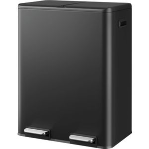 Vuilnisemmer, 2 x 30 l (60 l totaal volume), vuilnisemmer voor de keuken, roestvrij staal, afvalscheidingssysteem met vuilnisemmer, 2 vakken, kunststof binnenemmer, draaggreep, soft-close deksel