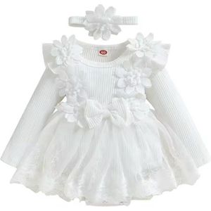Luxe Baby Jurkje - Maat: 62 - Inclusief Haarband - Kleur: Wit - Luxe Kanten Jurkje - Babyjurk / Zomer Jurk / Verjaardag Jurk - Birthday Jurk / Huwelijk / Verjaardag - Hoge Kwaliteit - Schattig & Comfortabel