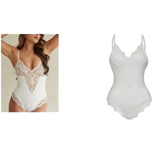 Shapewear bodysuit - wit - lace / mesh - kant - stijlvol en sexy - elegant - corrigerend - comfortabel - rekbaar - korset - spandex / nylon - zandloperfiguur - shaping - bodystocking