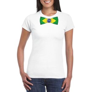 Wit t-shirt met Braziliaanse vlag strikje dames - Brazilie supporter XXL