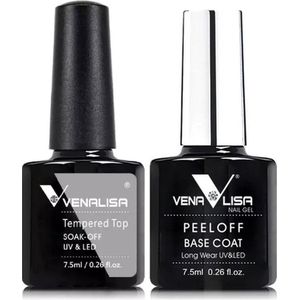 Venalisa Top en Peel Off Base Coat UV Gellak Set - 15 ml (2x 7.5 ml) - Gellak Starterspakket - Gellak Top Coat - Gellak Peel Off Base Coat - Gellak Set - Venalisa Gellak - Gellak Nagellak