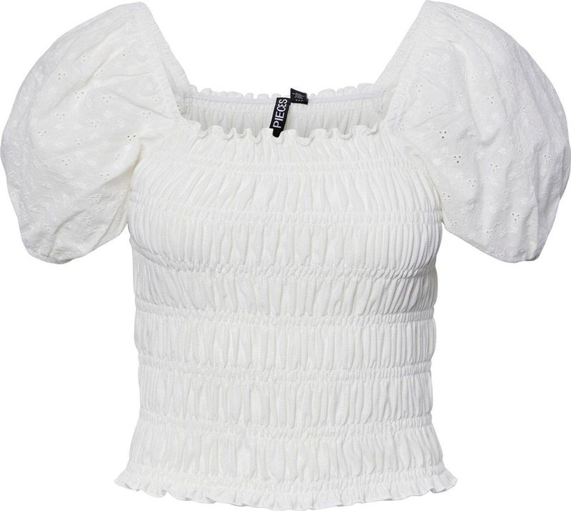 Pieces - Pclilie Ss Squared Neck Top - T-shirt - Cloud Dancer