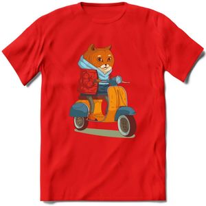 Casual scooter kat T-Shirt Grappig | Dieren katten Kleding Kado Heren / Dames | Animal Skateboard Cadeau shirt - Rood - XL