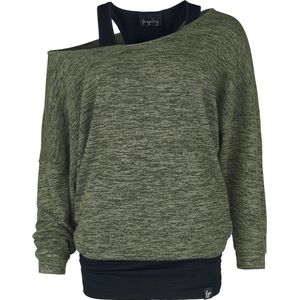 Forplay Billie Dames Shirt met lange mouwen - zwart/olijf - XL