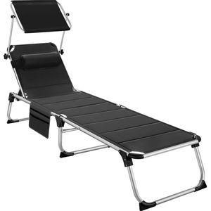 tectake® - ligstoel ligbed zonnebed gestoffeerd, inklapbaar - zwart - 220 x 60,5 x 34 cm, met zijvak