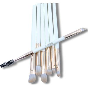 CAIRSKIN 7 White Sand Professionel Eye Brushes inclusief Brow Brush & Spoolie en inclusief CAIRCOLLECTION Beauty Etui - Professionele Visagiekwasten Set voor Ogen & Wenkbrauwen