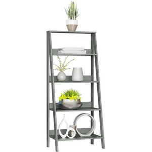 Boekenkast met 5 planken, Ladderplank met opbergruimte, Vrijstaande, Hout, 135 x 38 x 61 cm - Grijs