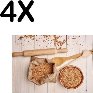 BWK Textiele Placemat - Natuurlijke Ingredienten met Houten Keukengerei - Set van 4 Placemats - 40x30 cm - Polyester Stof - Afneembaar