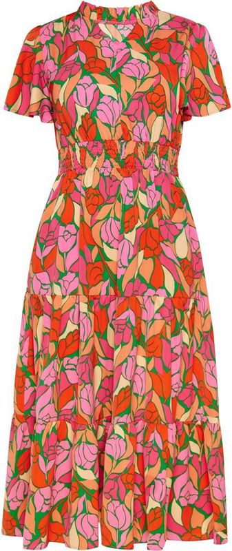 Usha Jurk 'Festival'  limoen / lichtoranje / lichtroze / knalrood