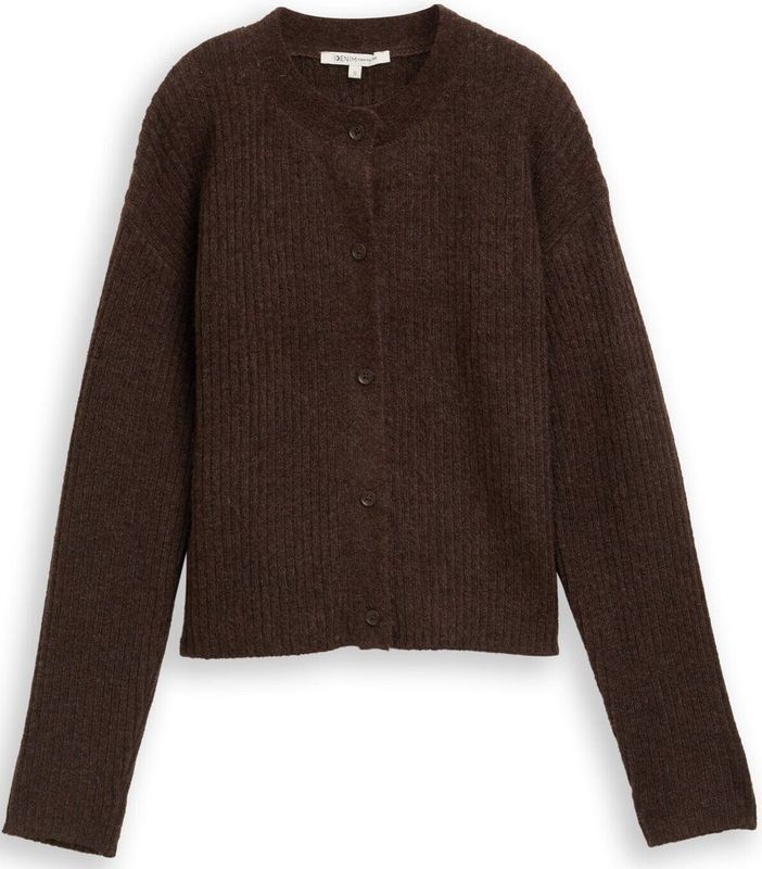 TOM TAILOR - Cardigan - Soft Chocolate Brown Melange - Gebreid Vest voor Dames
