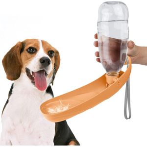 Hondenwaterfles, 550 ml, hondenwaterfles voor onderweg drinkbak voor katten, gemakkelijk mee te nemen, opvouwbare hondendrinkfles voor buitenactiviteiten, oranje