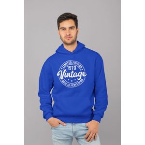 1979 Jaar Blauw Hoodie Heren - Maat M - Aged Vintage - Verjaardag Cadeau Mannen - Limited Edition