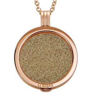 Quiges - Munthouder met Ketting en Munt 33mm Glitters Zandkleur - RVS Rosegoudkleurig - ERHS230