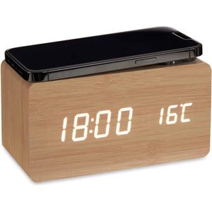Draadloos oplader, Stijlvol en Modern, Telefoon,Mobiel, Multifunctionele Klok met Alarm, Oplader Functie, en Temperatuurweergave – Stijlvol en Praktisch – Perfect voor Thuis of op Kantoor! 7x15x7,5cm