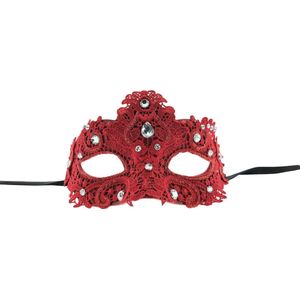 Venetiaanse Masker met Diamanten - Rood - 16 x 9 x 11 cm