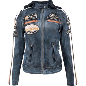 Urban 5884® - 66 - Dames jas - Biker jack - Lams leren jas - Afneembare Hoodie - Denim Maat S