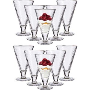 Vivalto IJcoupes/IJsjes/Dessert serveer schaaltjes - set 12x stuks - glas - 340 ml - op voet - D10 cm/H16 cm