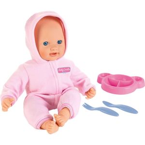 Klein Toys Baby Coralie knuffelpop - 27x10x40 cm - incl. bord, lepel en vork - zachte pop - roze