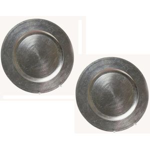 Set van 6x stuks ronde diner onderborden zilver van kunststof 33 cm