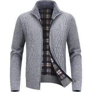 Gebreide vesten voor heren – Dikke trui met volle rits en opstaande kraag