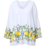 MIAMODA MIAMODA - Dames - Mesh blouse oversized rand met citroenmotief - Sneeuwwit - Maat 42+