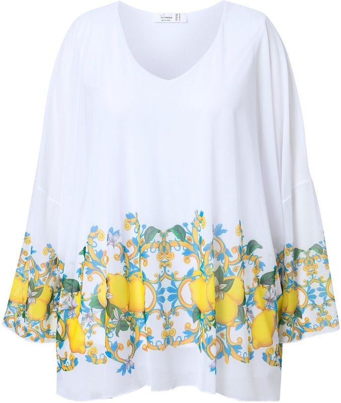 MIAMODA MIAMODA - Dames - Mesh blouse oversized rand met citroenmotief - Sneeuwwit - Maat 42+