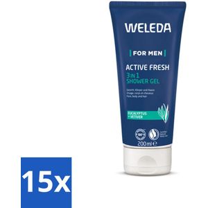 WELEDA - Douchegel 3‑in‑1 Active Fresh Men - 200 ml - Bulkverpakking - 15 stuks